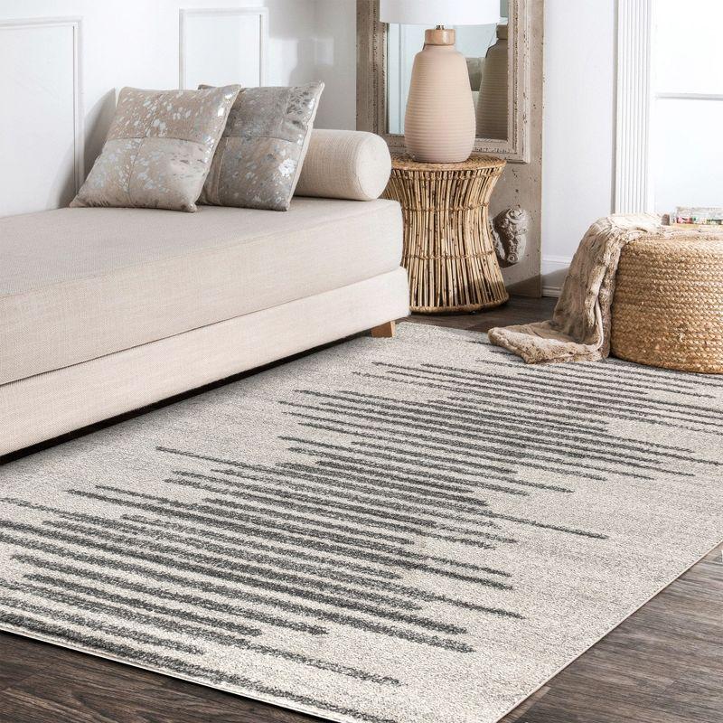 3'x5' Aya Berber Stripe Geometric Area Rug, Cream/Gray - JONATHAN Y