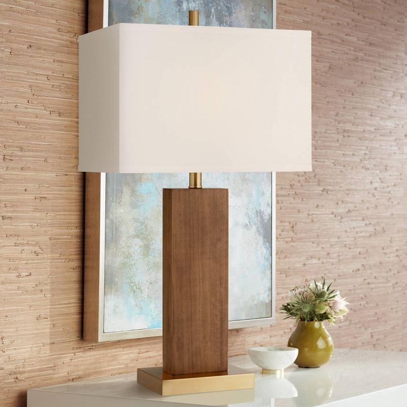 Walnut and Gold 29" Modern Wood Table Lamp with White Shade