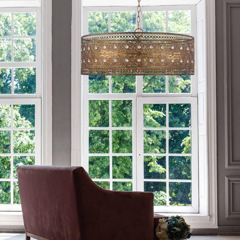 23.5" 3-Light Bryar Chandelier Brass/Crystal - River of Goods: UL Listed, Adjustable Height, Metal & Crystal Drum