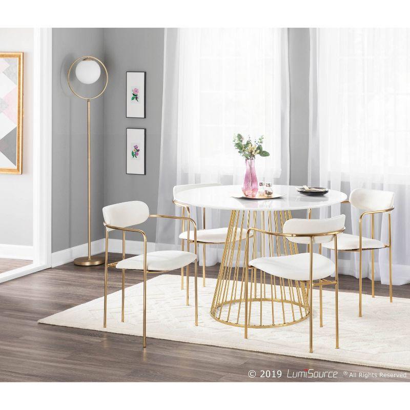 Set of 2 Demi Contemporary Chair Cream - LumiSource: Velvet Upholstery, Gold Metal Frame, Cushioned Seat & Armrests