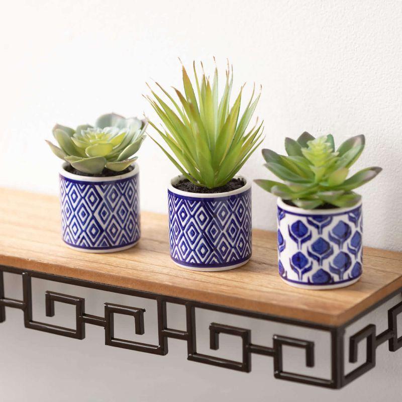 Sullivans Artificial 4" Succulents In Printed Pots - Set of 3