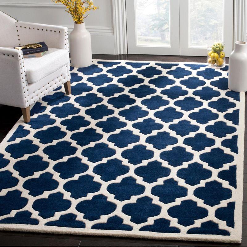 Dark Blue and Ivory Hand-Tufted Wool 6' x 9' Area Rug