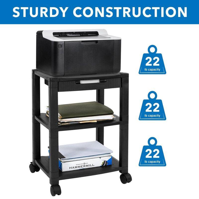 Mount-It! 3 Tier Mobile Printer Stand with Drawer | Height Adjustable Printer Cart with 4 Swivel Wheels and Cable Management | Rolling Printer Stand