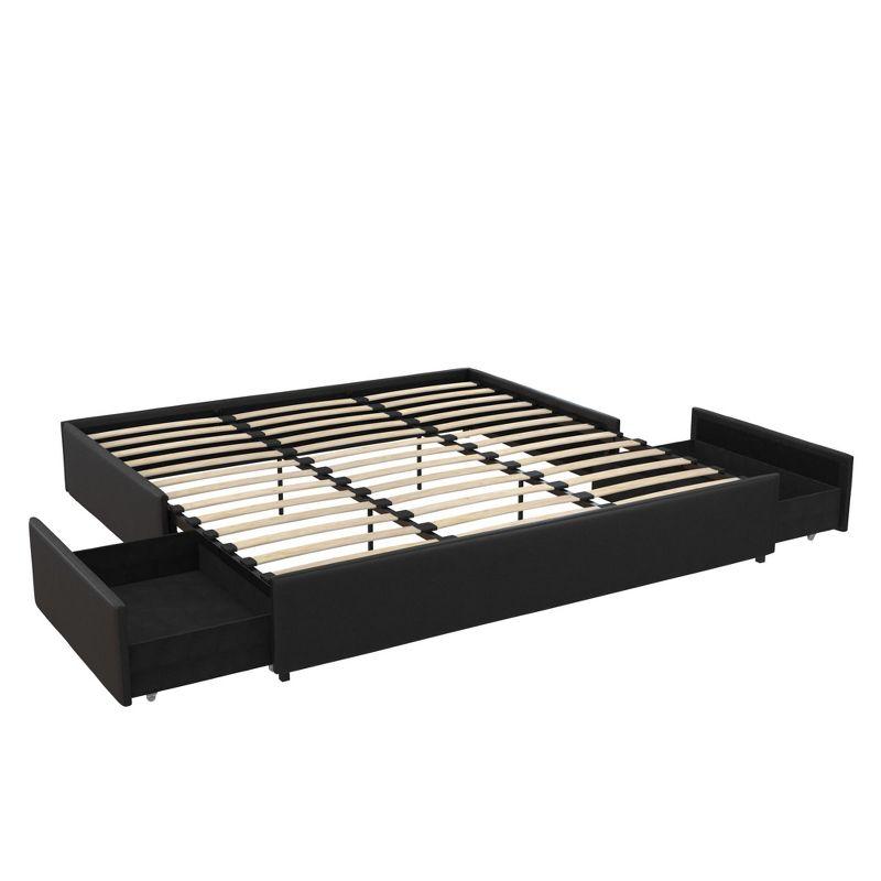 King Black Faux Leather Platform Bed with Storage Drawers