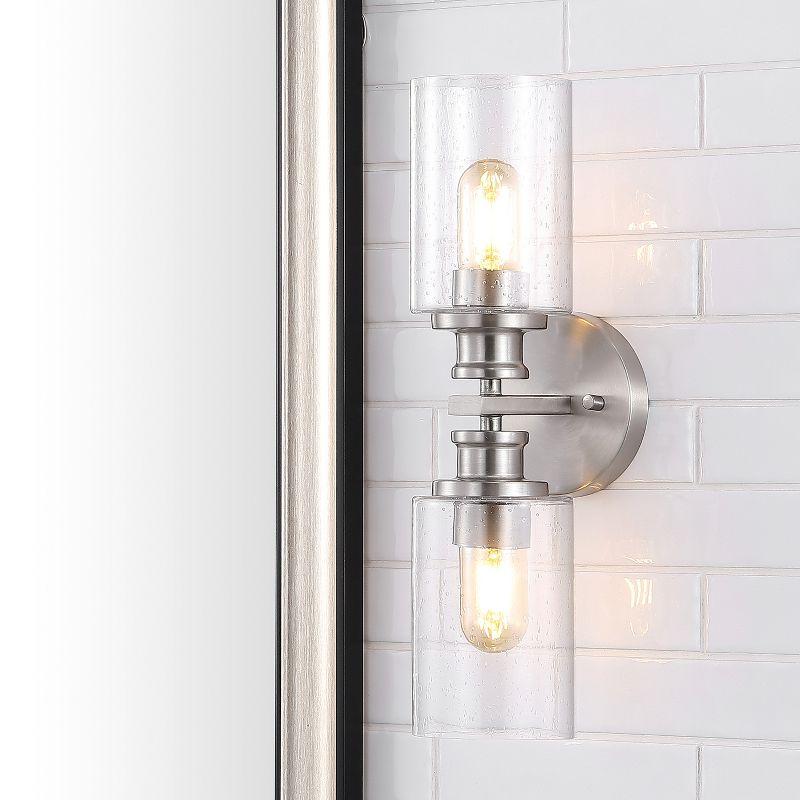 JONATHAN Y Jules Edison Cylinder 2-Light Iron/Seeded Glass Farmhouse Contemporary LED Wall Sconce