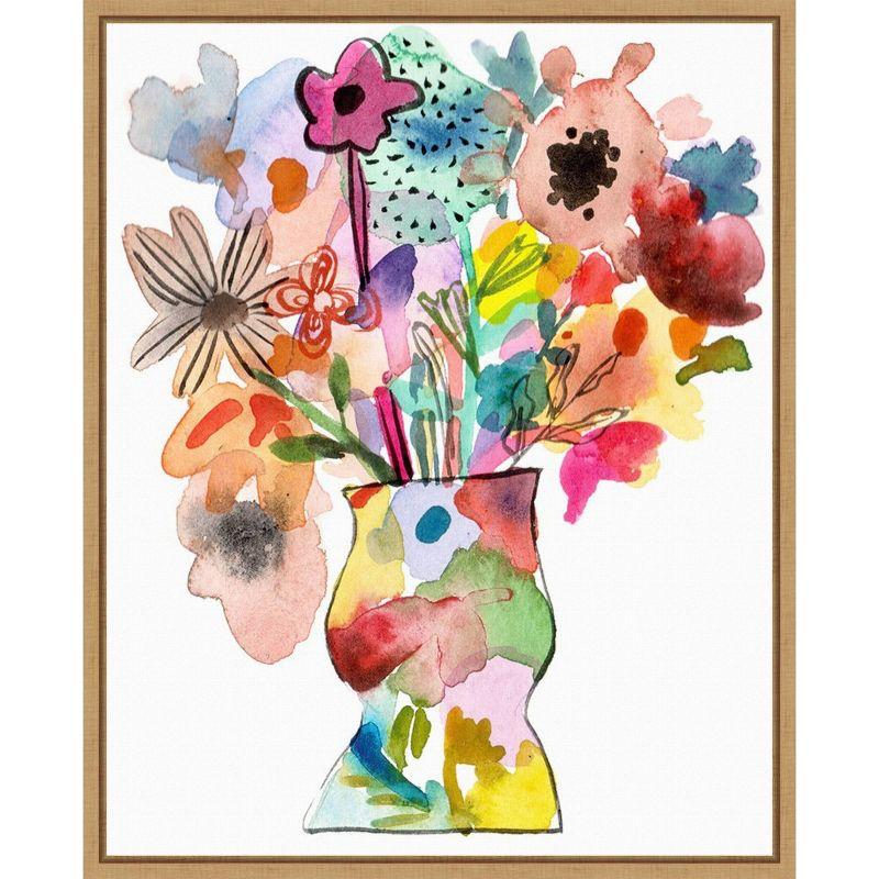 Linear Bouquet II Abstract Floral Canvas Print with Maple Frame