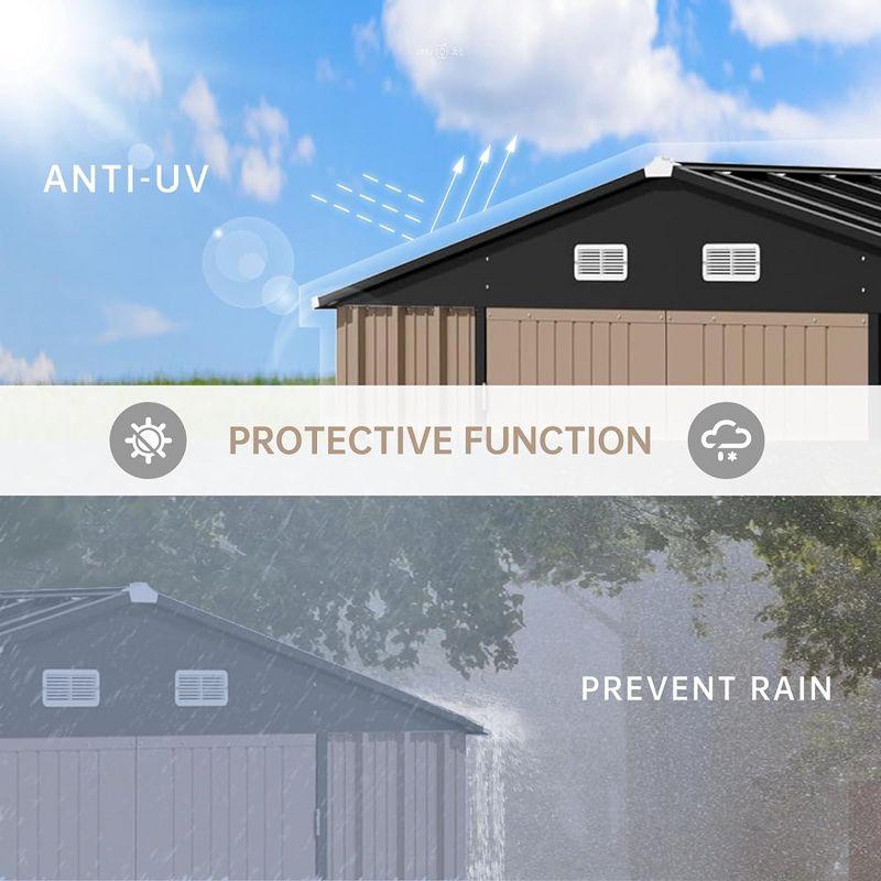 12x10 FT Outdoor Metal Storage Shed Garden Tool House With Lockable Doors and Vent Brown