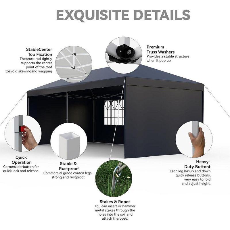 Garvee 10x20ft Pop Up Outdoor Canopy Tent with Removable Sidewalls,Patented One-Push Tent with Wheeled Bag,Uv Resistant & Waterproof,Navy Blue