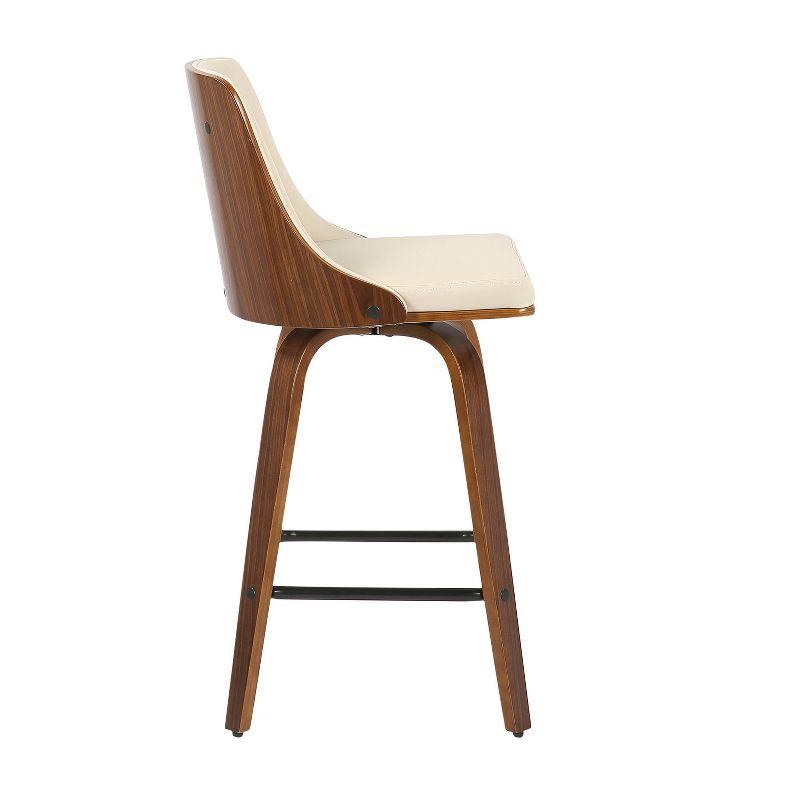 Mid-Century Modern Cream Faux Leather Swivel Counter Stool