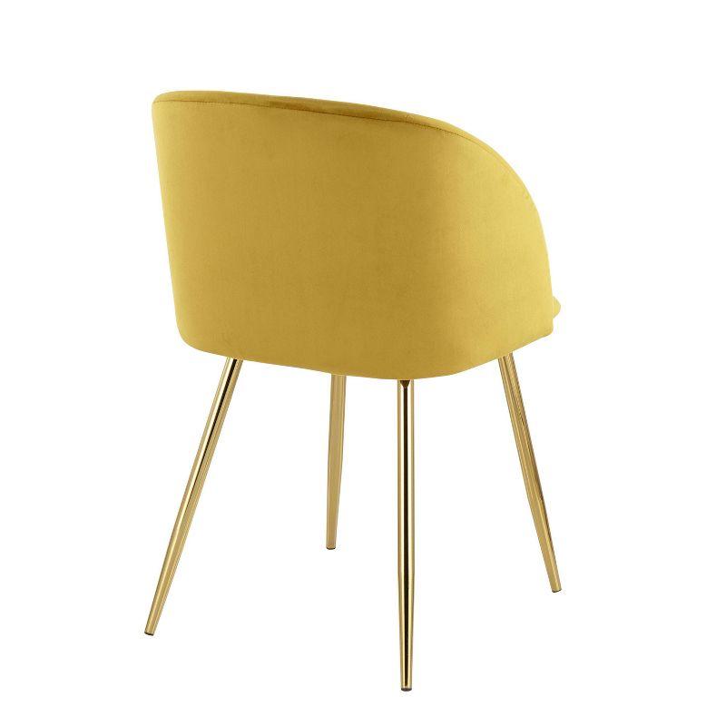 Set of 2 Fran Contemporary Dining Chairs Steel/Velvet Gold/Chartreuse - LumiSource: Padded Bucket Seat, Walnut Legs, Chrome-Plated Finish