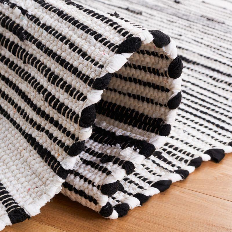 Black and White Handwoven Wool Cotton Striped 3' x 5' Area Rug