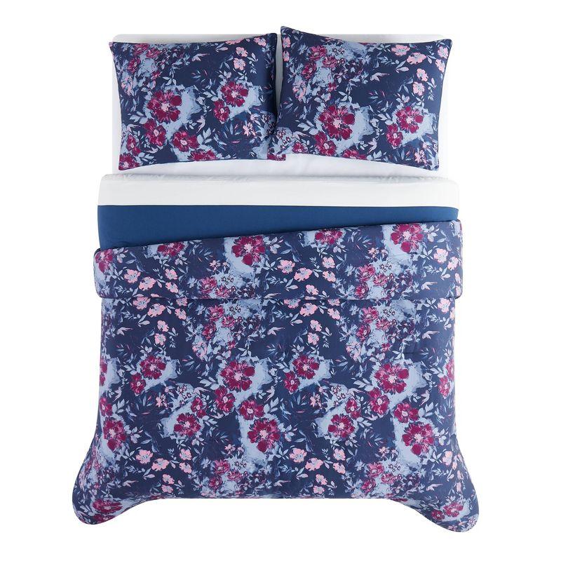 Full Blue Floral Cotton Sateen Comforter Set