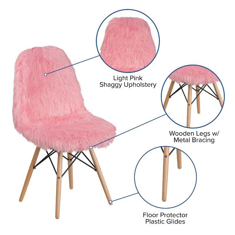 Retro Chic Light Pink Faux Fur Accent Chair with Beechwood Base