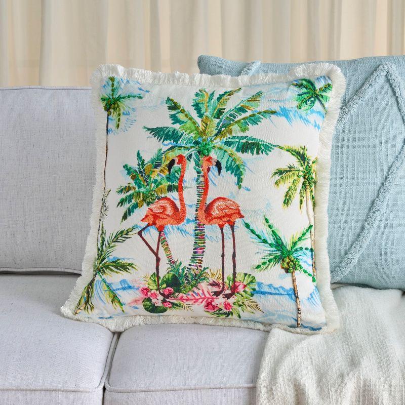 Mina Victory Coastal Accessories Flamingos 18" x 18" Multicolor Throw Pillow