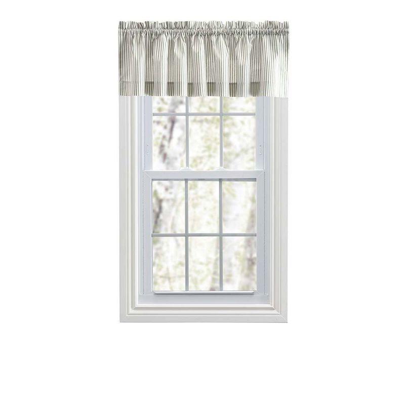 Ellis Curtain Plaza Classic Ticking Stripe Printed on 1.5" Rod Pocket Natural Ground Tailored Valance 58" x 15" Sage