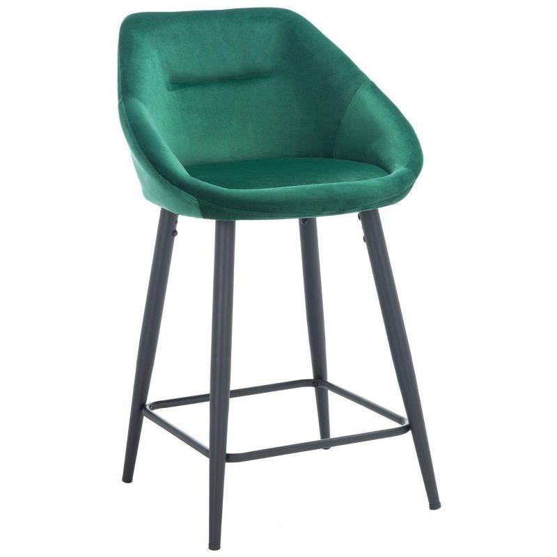 Emerald Velvet and Black Metal Counter Stool