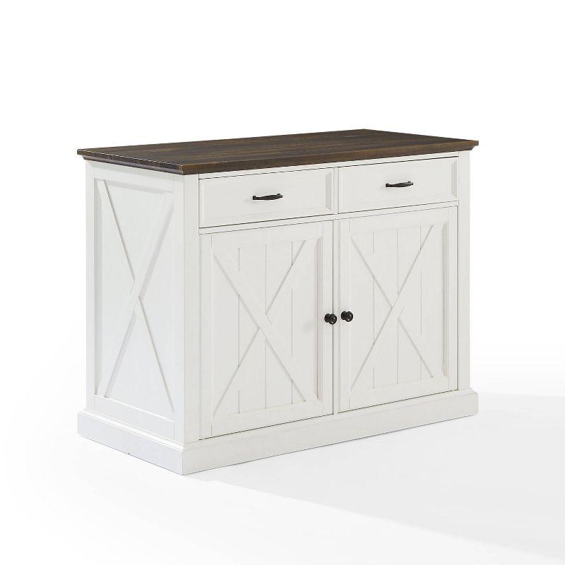 Clifton Kitchen Island Distressed White/Brown - Crosley: Adjustable Shelves, Storage Cart, Farmhouse Design