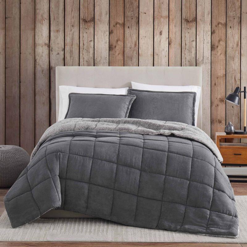 Full Gray Reversible Cotton Down Alternative Comforter Set