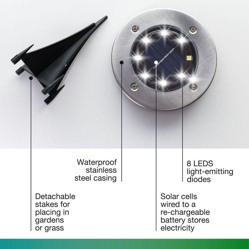 Bell + Howell 8 LED Solar Powered Disk Lights, 4 Pack, Outdoor Pathway Lights, Waterproof, Auto On/Off, Rust Resistant