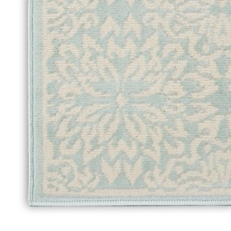 Ivory & Green Floral Synthetic 2' x 4' Easy-Care Rug