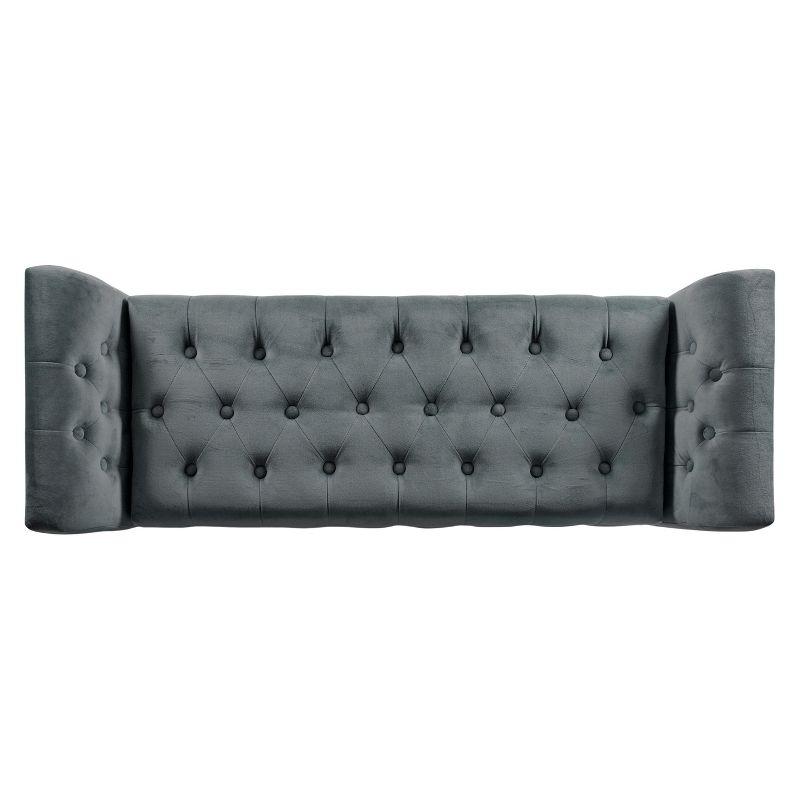 Luxurious Dark Gray Velvet Tufted Storage Settee Bench