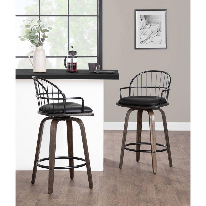 Set of 2 Riley Counter Height Barstools Walnut/Black - LumiSource: 26 inch, Swivel, Upholstered with Armrests