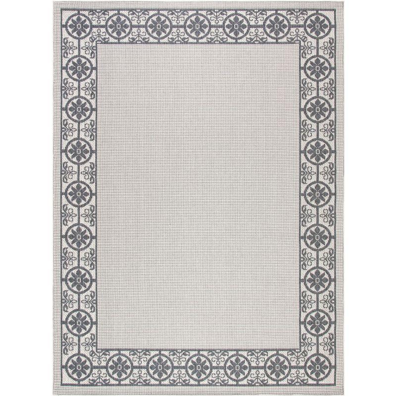 Ivory & Charcoal Geometric 8' x 10' Easy-Care Synthetic Area Rug