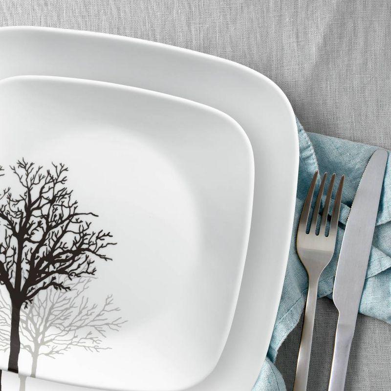 Corelle 12pc Vitrelle Timber Shadows Dinnerware Set: Botanical Tree Pattern, Service for 4, Includes Plates & Bowls