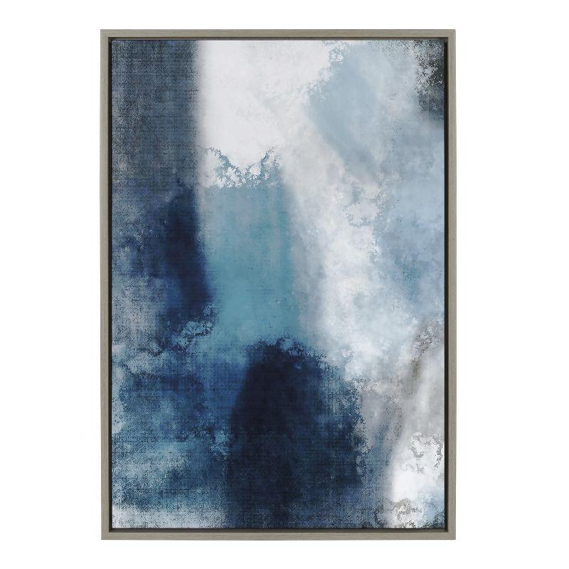 Sylvie Aqua and Gray Abstract Canvas Art with Polystyrene Frame