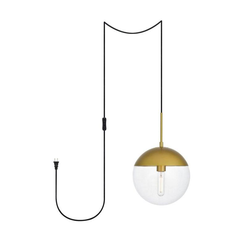 Brass and Clear Glass Globe Pendant Light with Black Cord