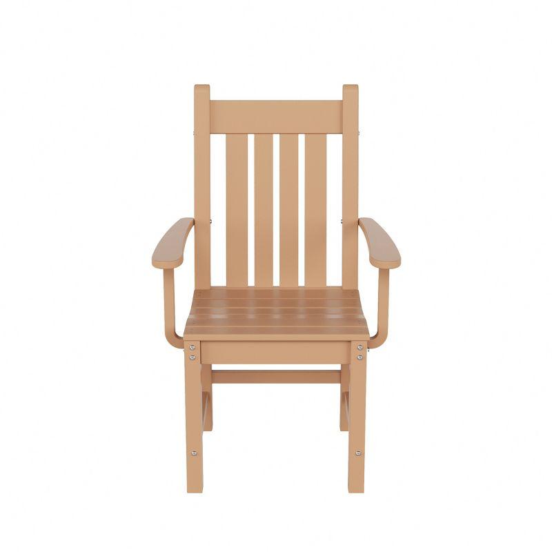 Teak Beige HDPE Outdoor Dining Armchair with Fixed Arms