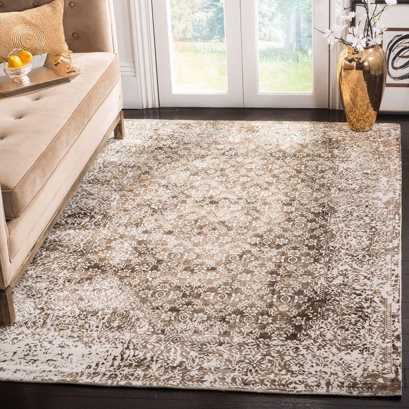 Elegant Ivory and Light Brown Hand-Knotted Wool-Viscose 6' x 9' Rug