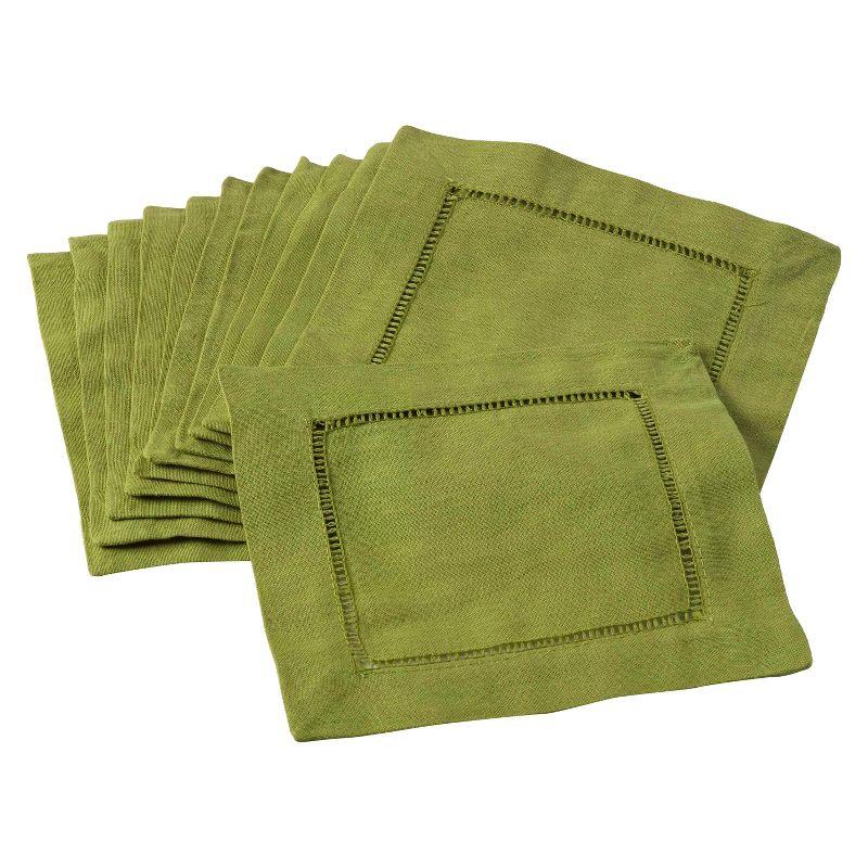 Hemstitched Cocktail Napkins Lime (Set of 12): Saro Lifestyle, 55% Linen 45% Cotton, Machine Washable, Plain Weave
