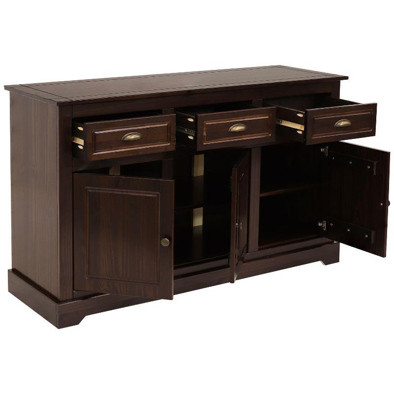 Sunnydaze Sideboard with 3 Drawers and 3 Doors - Solid Pine Construction - Dark Brown- 32"