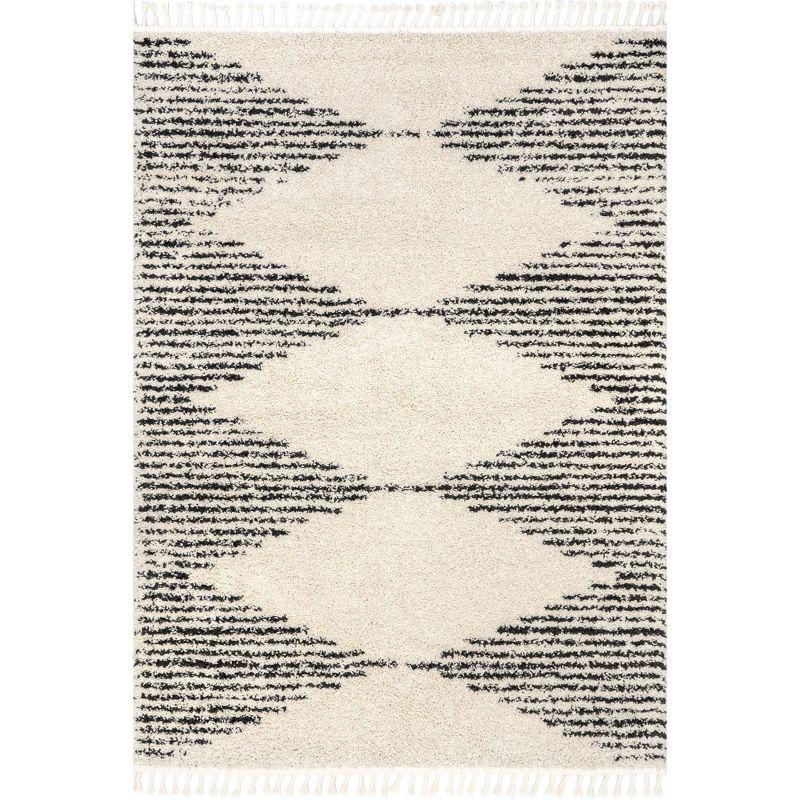 Nuloom Bria Trellis 12x15 Shag Indoor Area Rug for Living Room Bedroom Dining Room Nursery, Off White/Charcoal