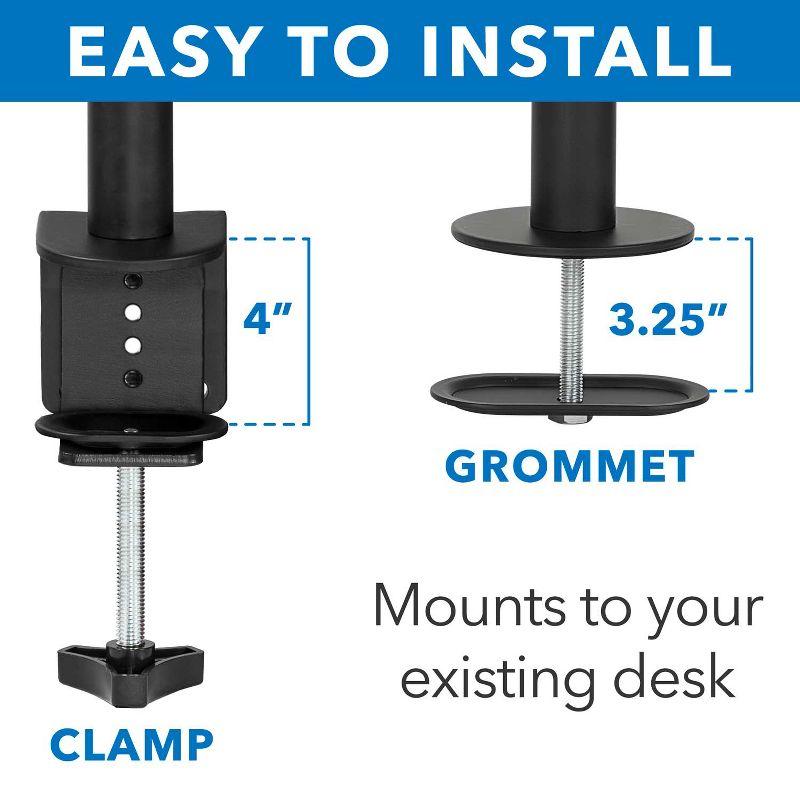 Mount-It! Single Monitor Arm Mount | Desk Stand | Full Motion Height Adjustable Articulating Tilt | Fits 13 - 32 Inch | C-Clamp and Grommet Base