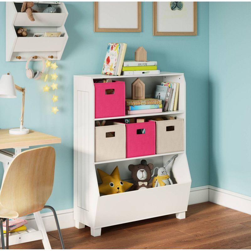 White Adjustable Kids Bookshelf with Toy Storage Bins