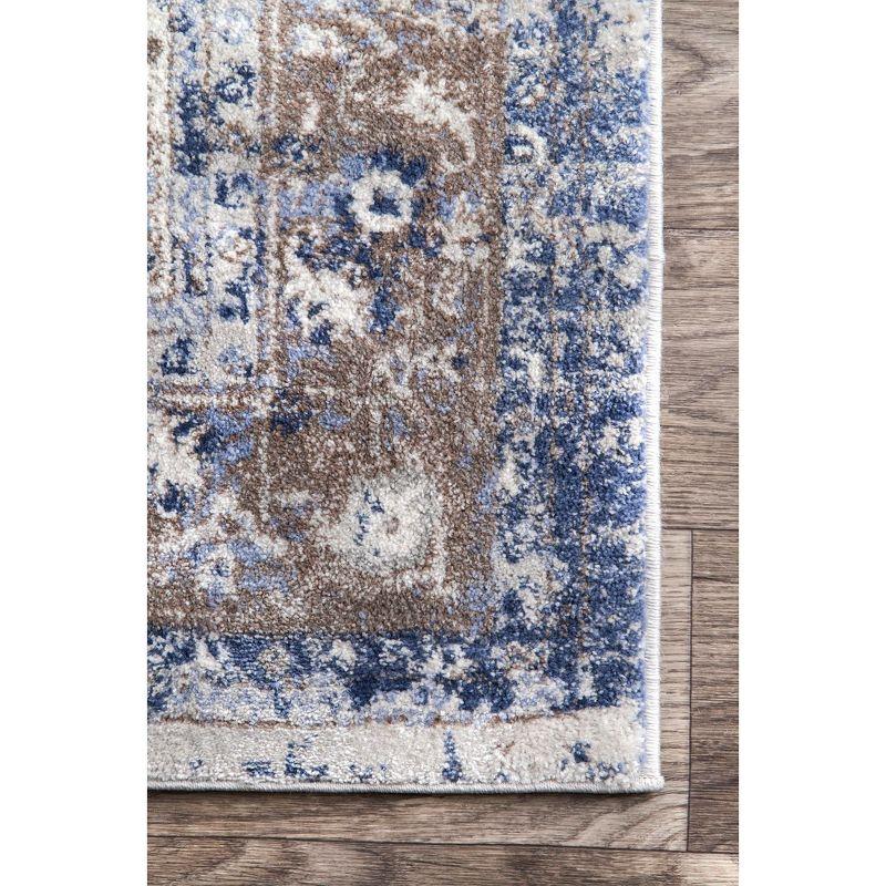 Reversible Medallion Light Blue 5' Square Synthetic Area Rug