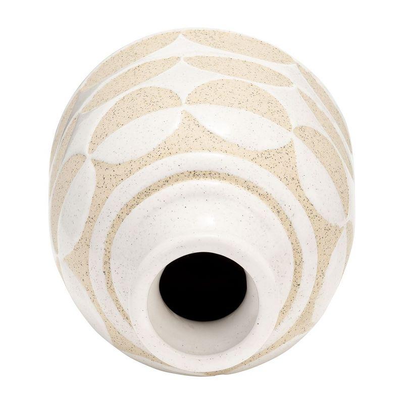 Sagebrook Home 10" Ceramic Vase - Contemporary Ivory / Beige Half Circle Design Decorative Table Accent for Home or Office - Unique Gift Idea