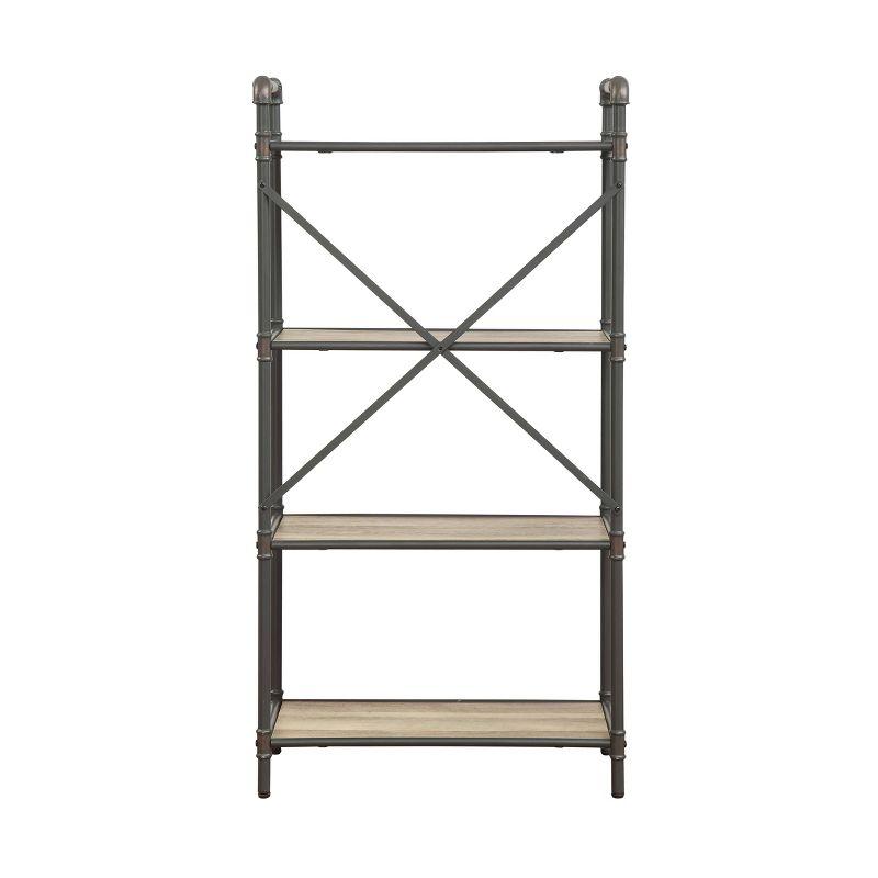 48" Itzel 4 Shelves Bookcase Antique Oak/Sandy Gray - Acme Furniture: Metal Frame, Open Back Design, Home Office Storage