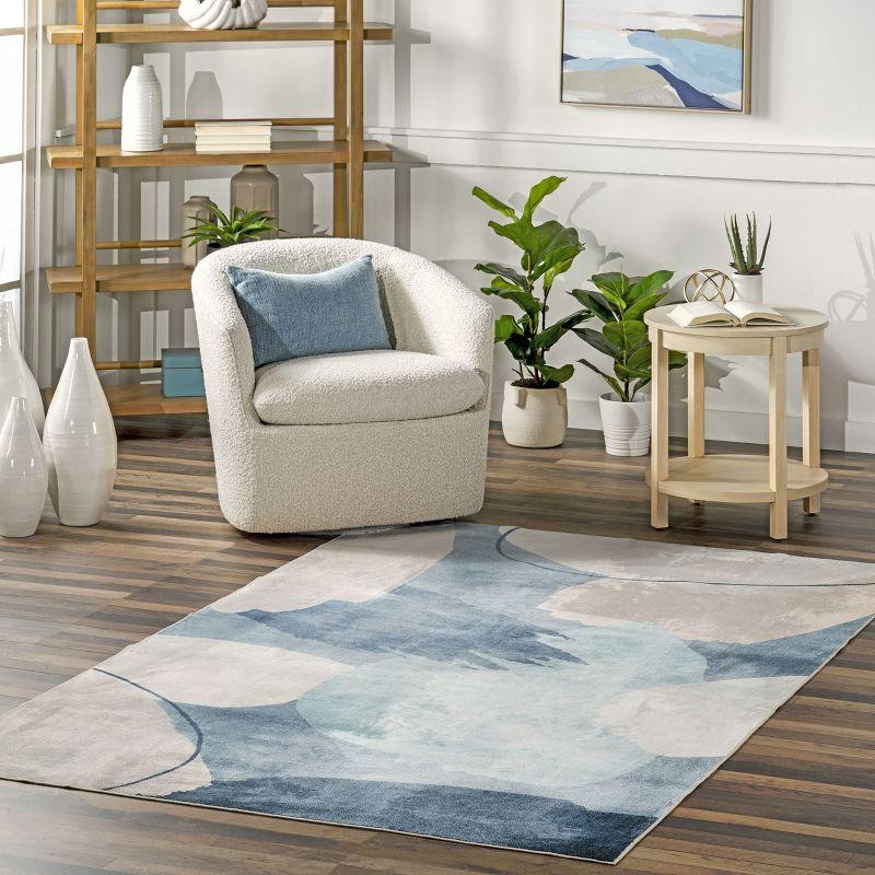 Blue Abstract Washable Non-slip Synthetic Area Rug, 3 x 5 ft