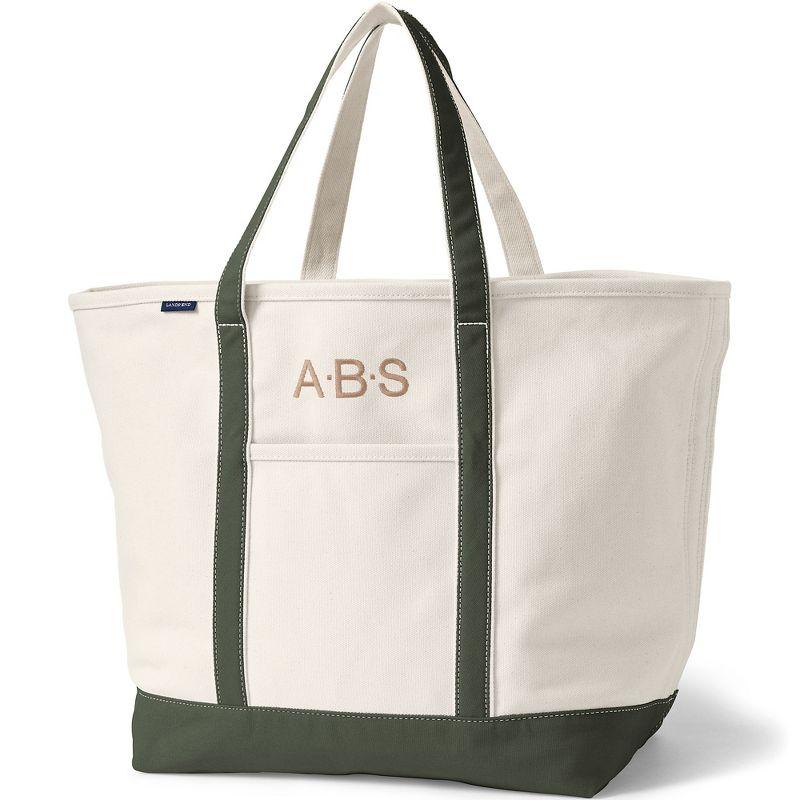 Lands' End Extra Large Natural 5 Pocket Open Top Canvas Tote Bag -  - Natural/Dark Olive Green