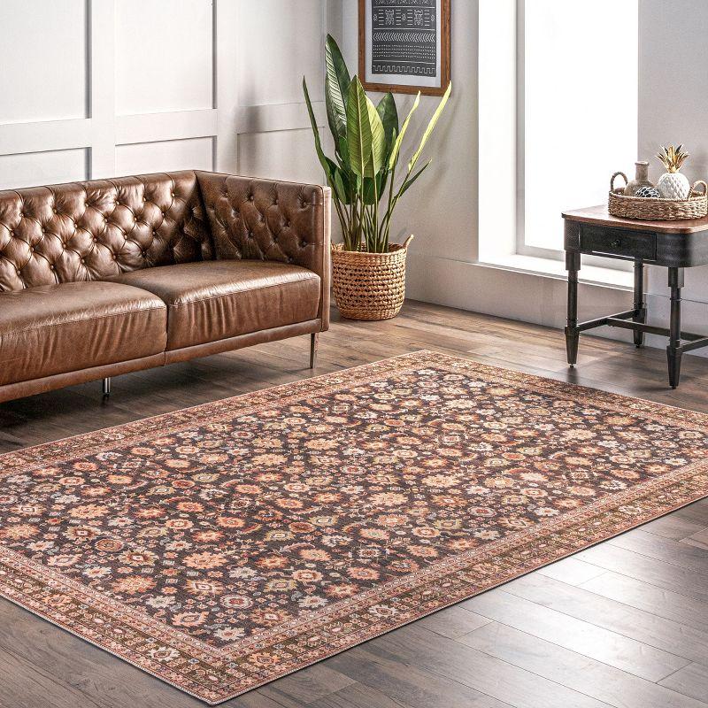 Floral Elegance Beige Synthetic 8' x 10' Easy-Care Area Rug