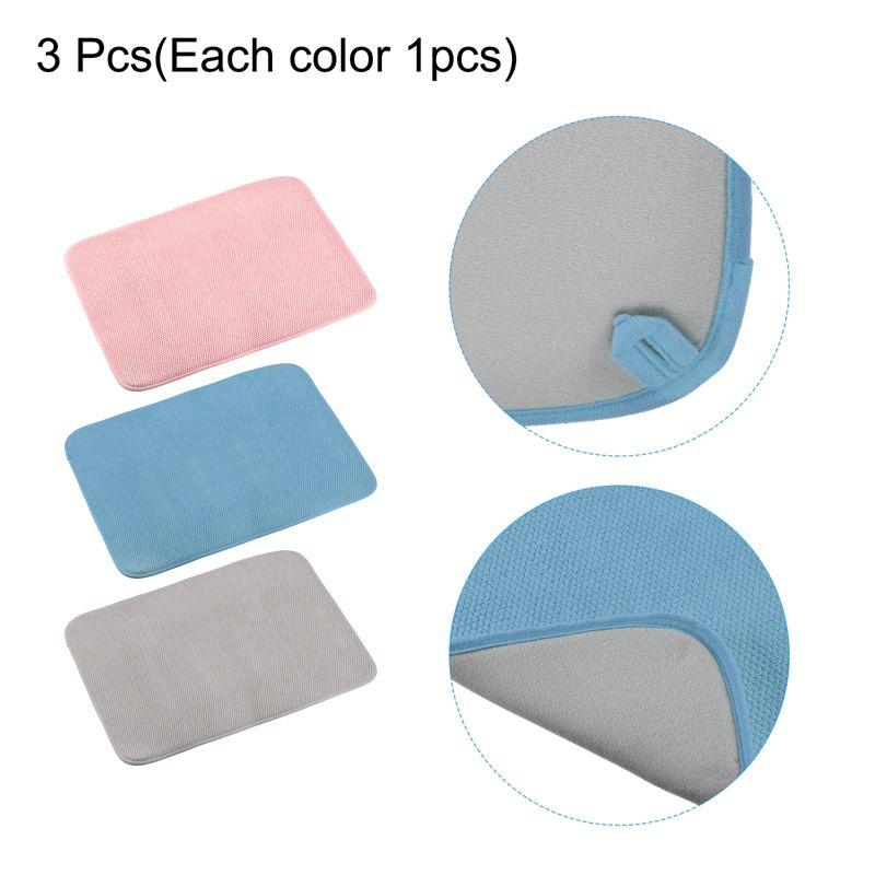 Unique Bargains Microfiber Absorbent Reversible Heat Resistant Dish Drying Mat Blue/Grey/Pink Red 3 Pcs