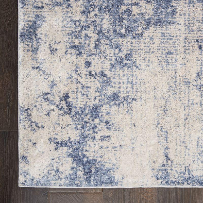 Ivory and Blue Abstract Hand-Knotted 5' x 7' Rug