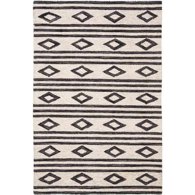 Ivory Charcoal Hand-Tufted Wool Rectangular Rug 4' x 6'