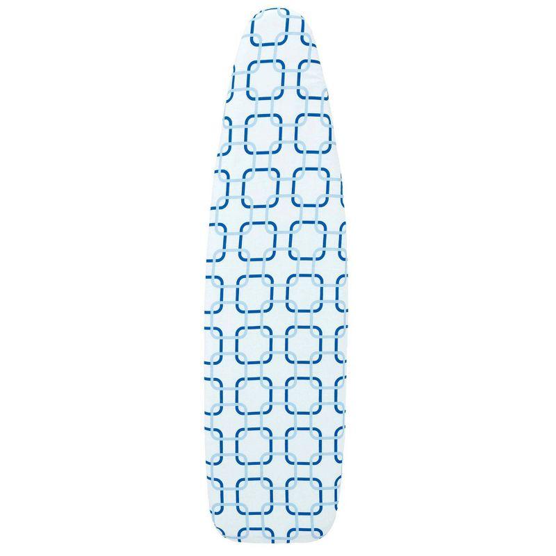 Household Essentials Arched T-Leg Ironing Board Silver Frame Blue Geometric Pattern