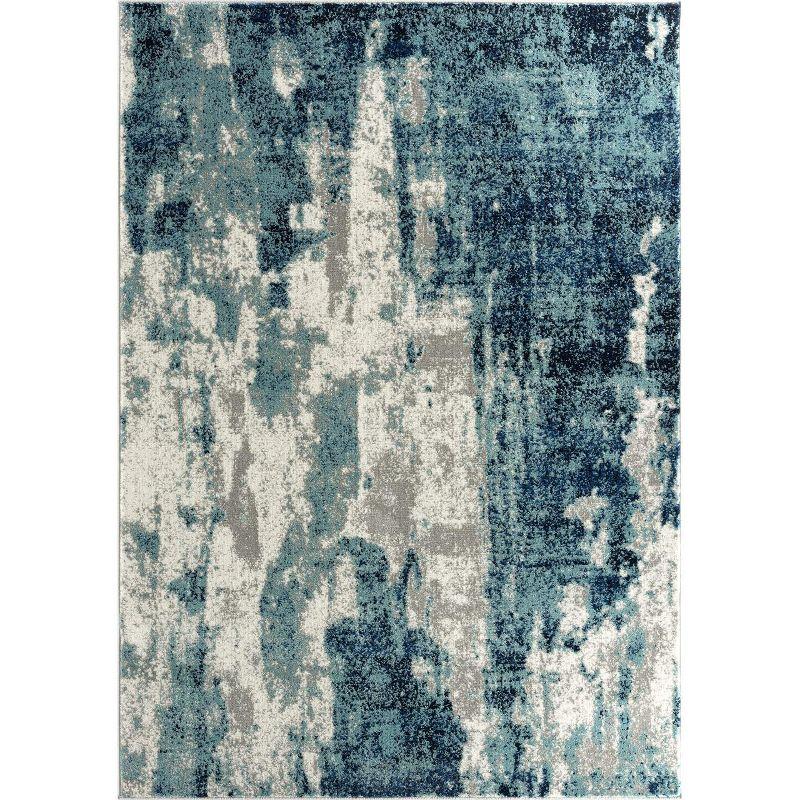 Light Blue Abstract Synthetic Easy Care Area Rug 2' x 3'