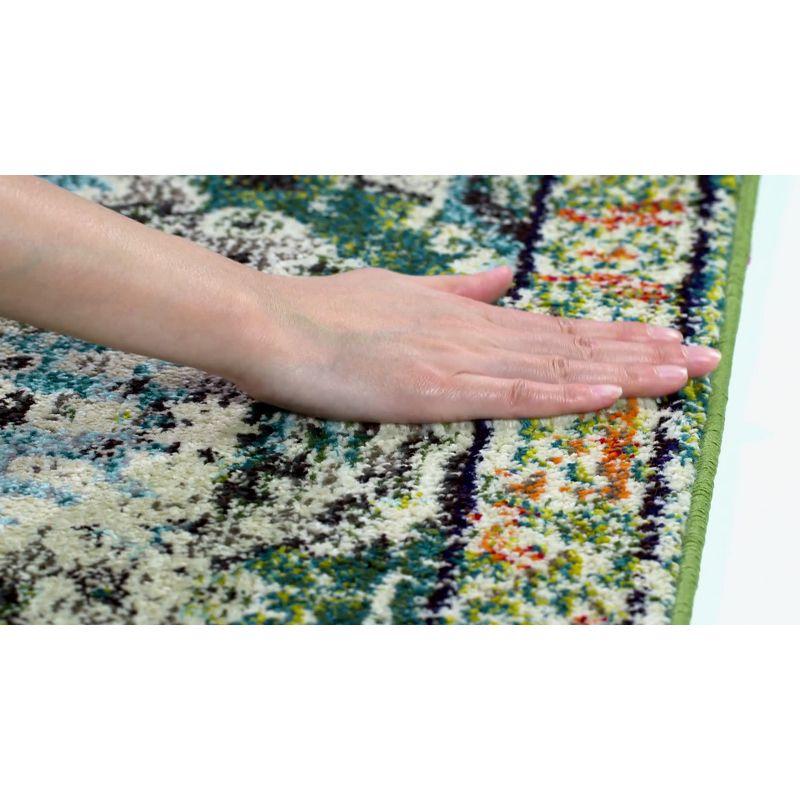 Bohemian Chic Light Blue & Forest Green Synthetic Area Rug - 5'1" x 7'7"