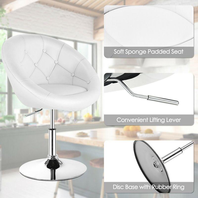 Costway 1PC Adjustable Modern Swivel Round Tufted Back Accent Chair PU Leather White